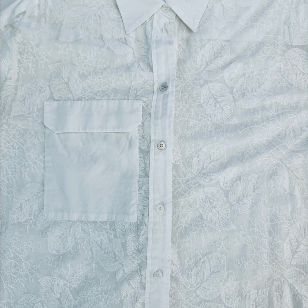 Zara - White Sheer Floral Button-Up Dress/Duster - Sheer Unique Design - Picture 14 of 15